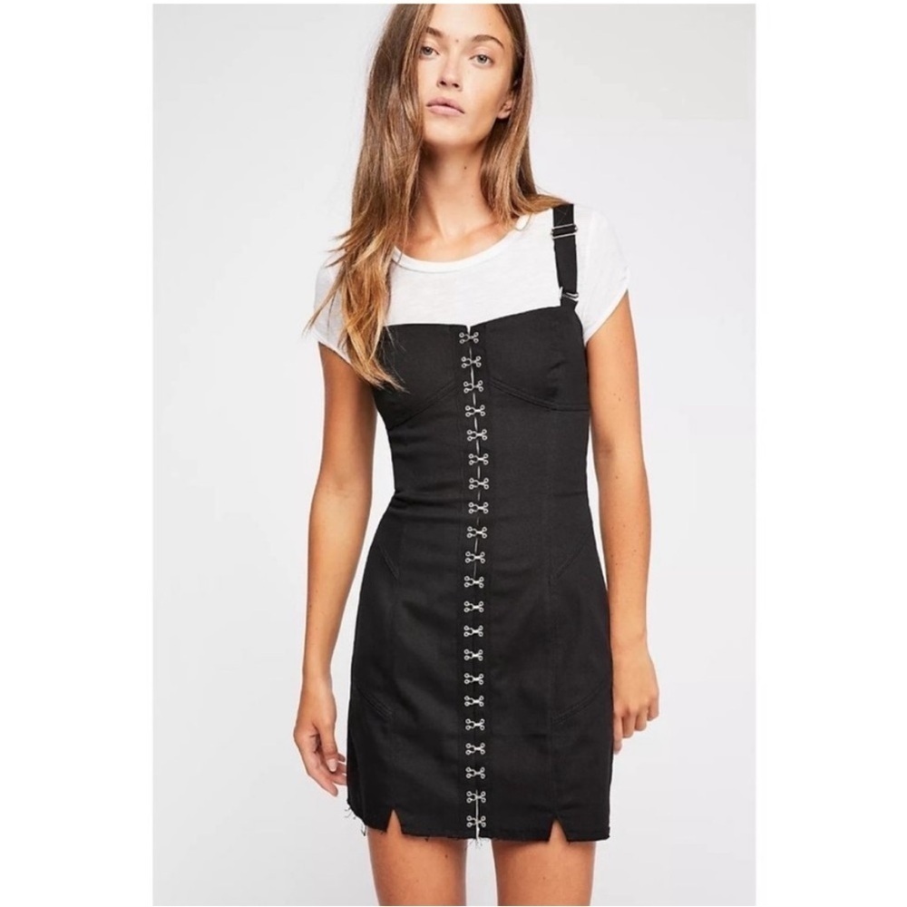 For Love and Lemons Black Monika Denim Hook Front Mini Dress